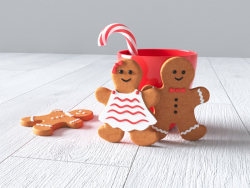 Año nuevo (galletas niño y niña, taza, dulces).