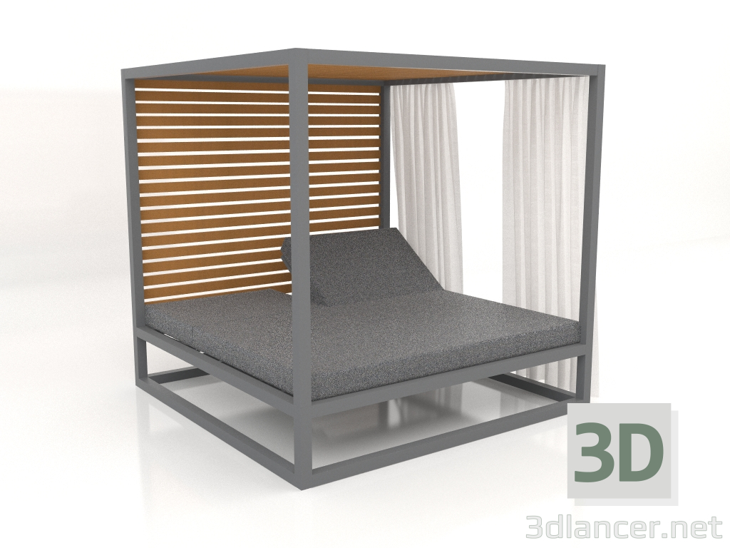 3d model Sofá elevado de lamas fijas con paredes laterales y cortinas (Antracita) - vista previa