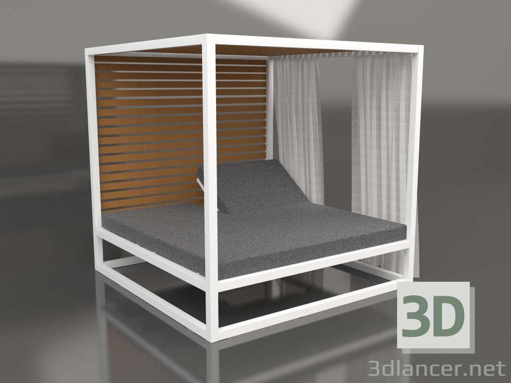 3d model Sofá elevado de lamas fijas con paredes laterales y cortinas (Blanco) - vista previa