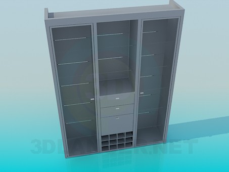 modèle 3D Armoire avec étagères en verre - preview