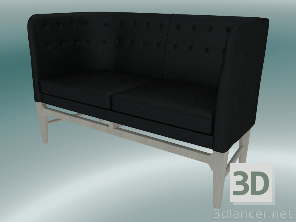 modello 3D Divano doppio Mayor (AJ6, H 82cm, 62x138cm, Rovere oliato bianco, Pelle - Seta nera) - anteprima