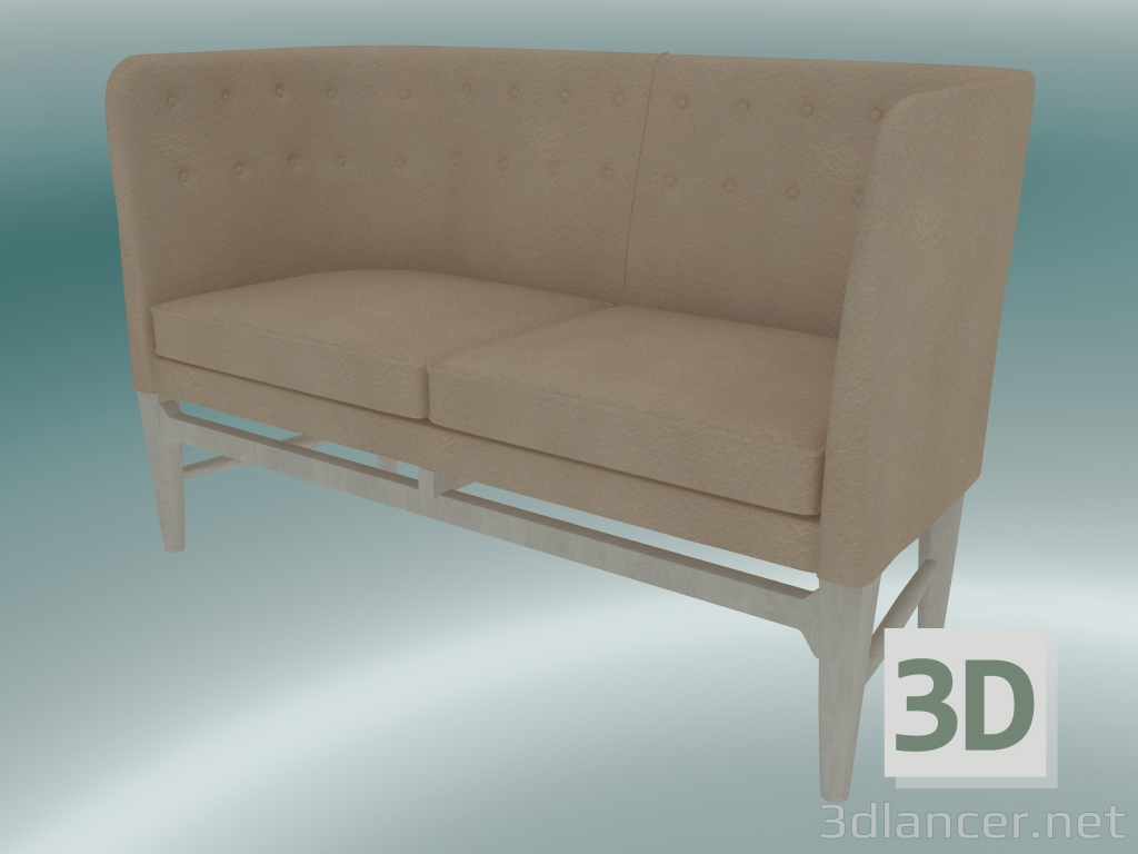 3d model Sofá doble Mayor (AJ6, H 82cm, 62x138cm, Roble blanco aceitado, Cuero - Anilina de seda) - vista previa