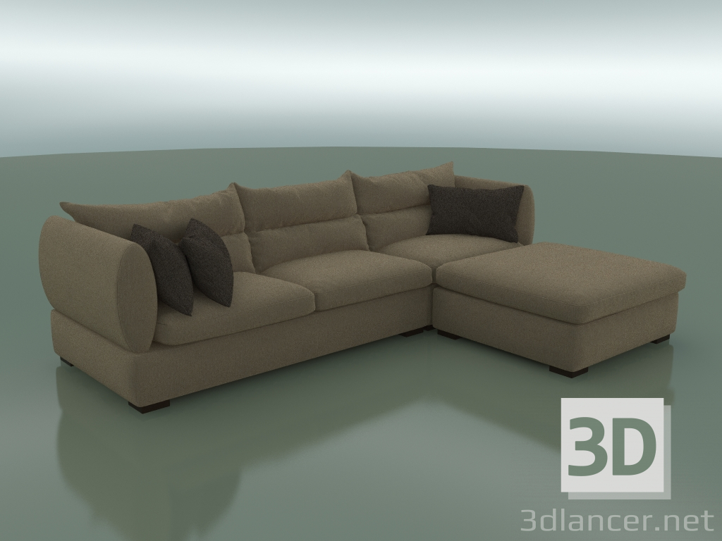 Modelo 3d Sofá triplo Parma com pufe móvel (3050 x 2200 x 830, 305PA-110-PPR-110) - preview