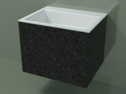 Wall-mounted washbasin (02R133302, Nero Assoluto M03, L 60, P 48, H 48 cm)