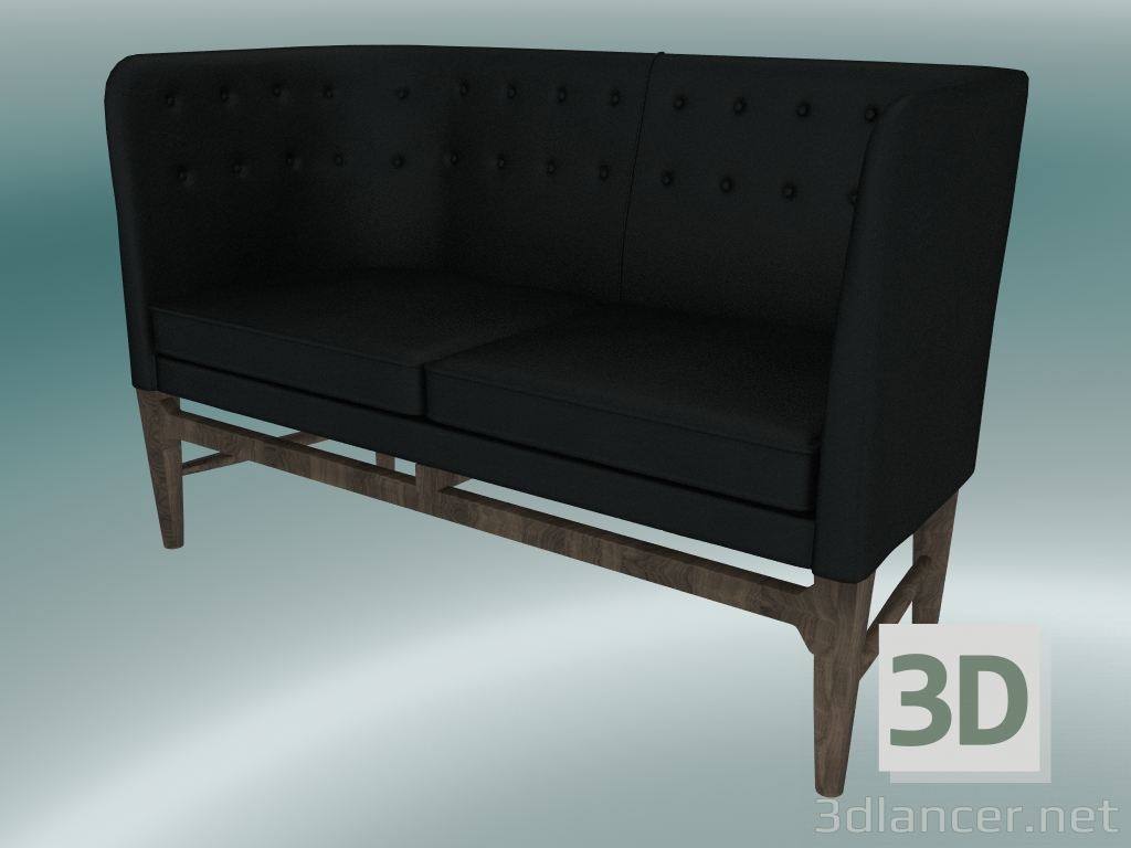 3D Modell Doppelsofa Mayor (AJ6, H 82 cm, 62 x 138 cm, geräucherte geölte Eiche, Leder - schwarze Seide) - Vorschau