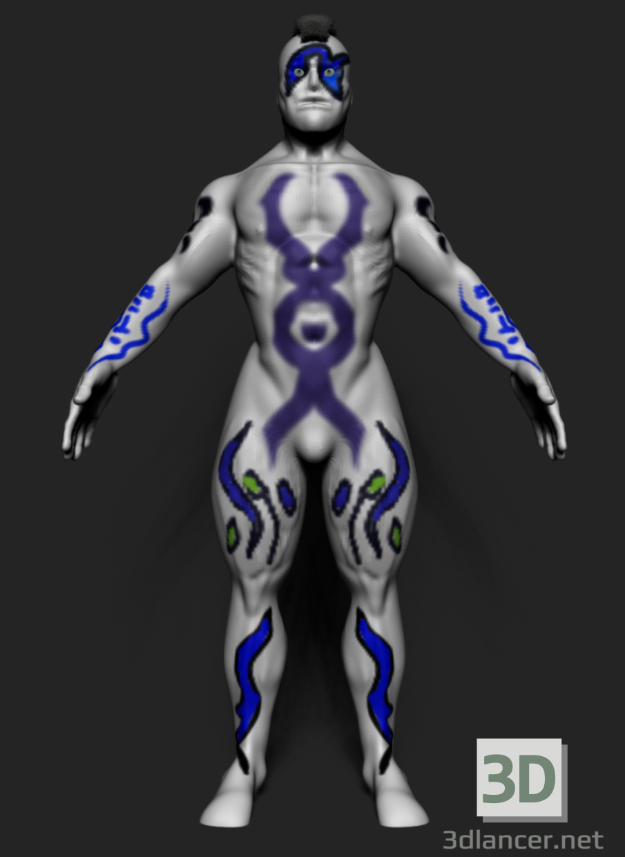 modèle 3D Mec tatoué - preview