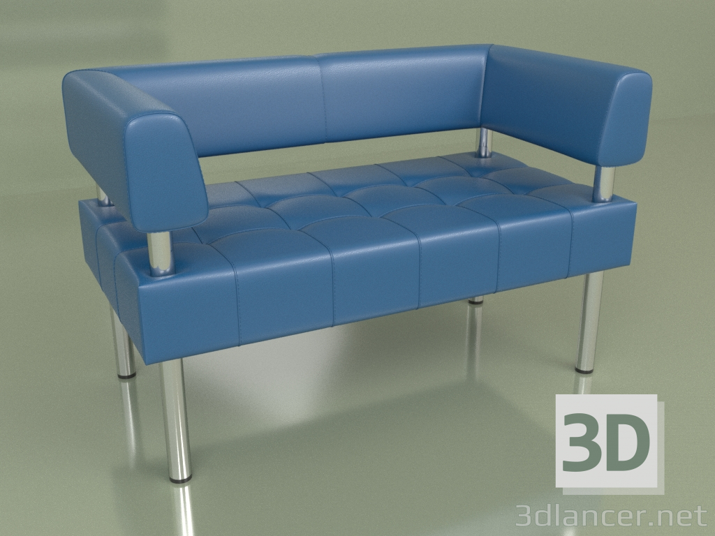 3d model Sofá doble Business (cuero azul) - vista previa