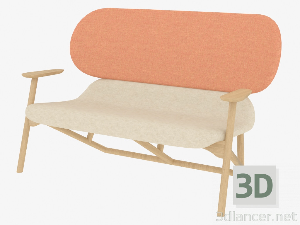 3d model Sofá doble sobre un marco de madera - vista previa