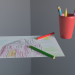 3d Colored pencils in a glass and children's drawing model buy - render