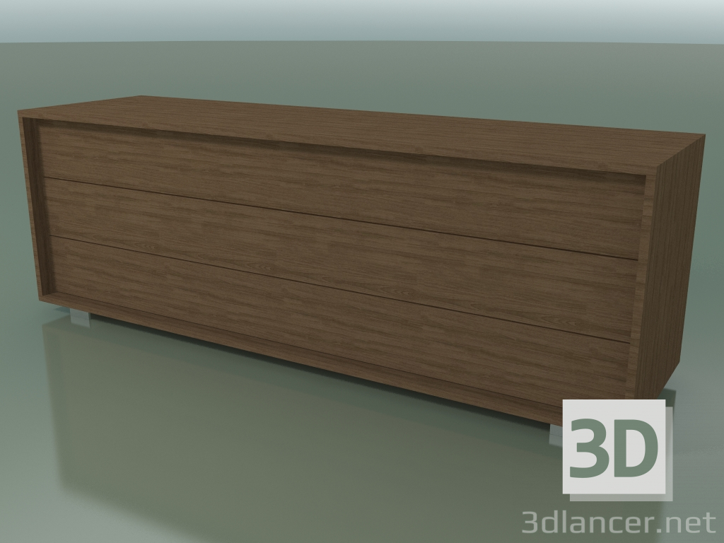 3d model Cómoda de 3 cajones (65, pies de acero cepillado, nogal americano lacado natural) - vista previa