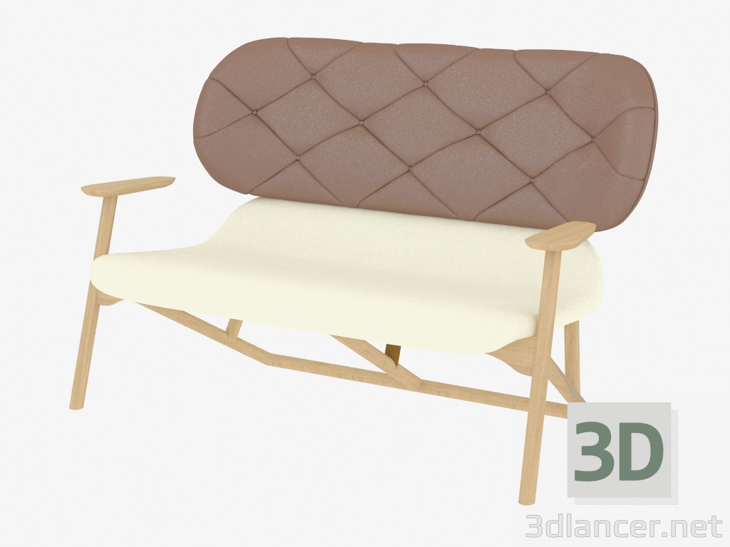 3d model Sofá doble con respaldo de piel - vista previa