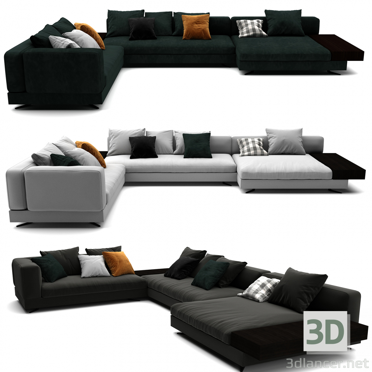 modello 3D di Set divani bianchi Minotti 012 comprare - rendering