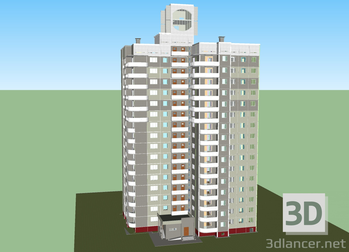 3d Panel 16-minute story building Chelyabinsk with viewing platform model buy - render