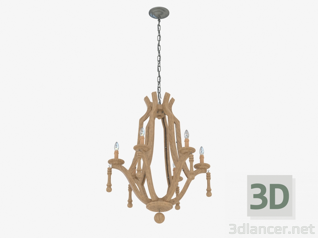 modello 3D Lampadario Martello Legno 6k H85 - anteprima