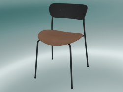 Silla Pabellón (AV3, H 76cm, 50x52.5cm, Roble lacado negro, Cuero - Seda Cognac)