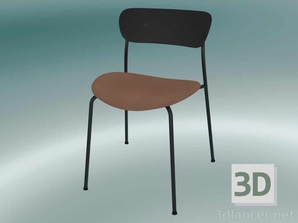 3D Modell Stuhlpavillon (AV3, H 76 cm, 50 x 52,5 cm, Eiche schwarz lackiert, Leder - Cognac-Seide) - Vorschau