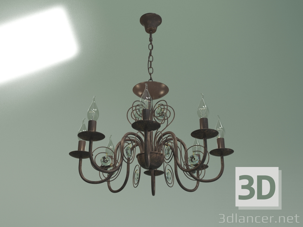 modello 3D Lampadario a sospensione 60018-8 (nero con oro) - anteprima