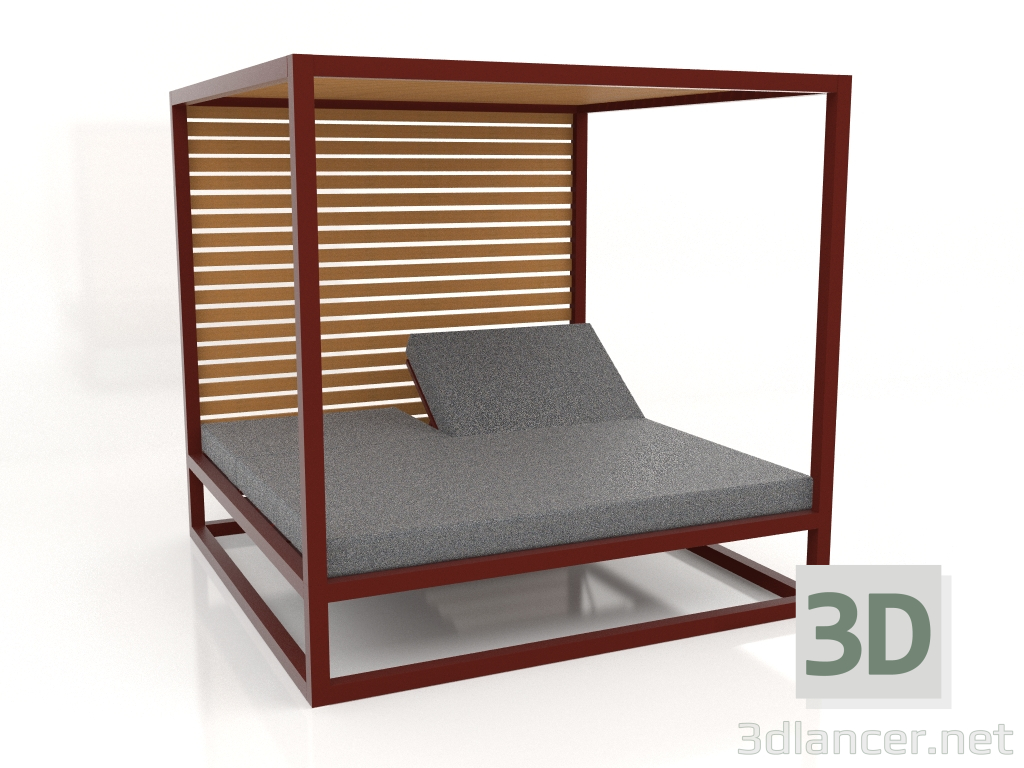 3d model Sofá con lamas fijas elevadas y techo (Rojo vino) - vista previa