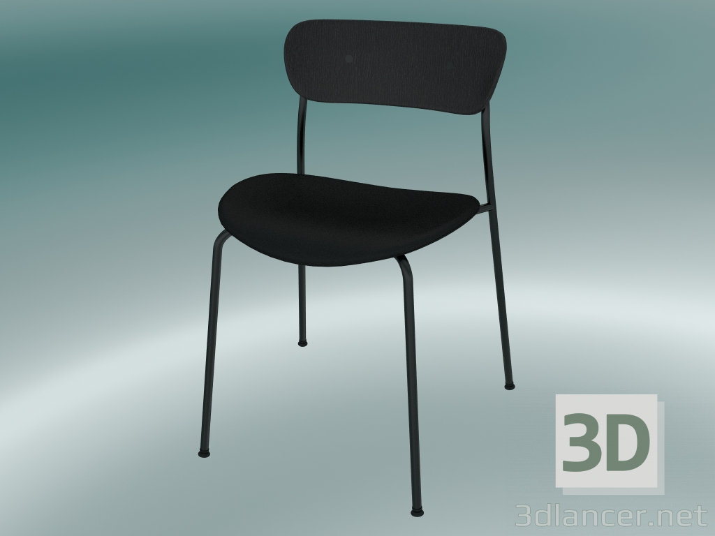 3D Modell Stuhlpavillon (AV3, H 76 cm, 50 x 52,5 cm, schwarz lackierte Eiche, Leder - schwarze Seide) - Vorschau