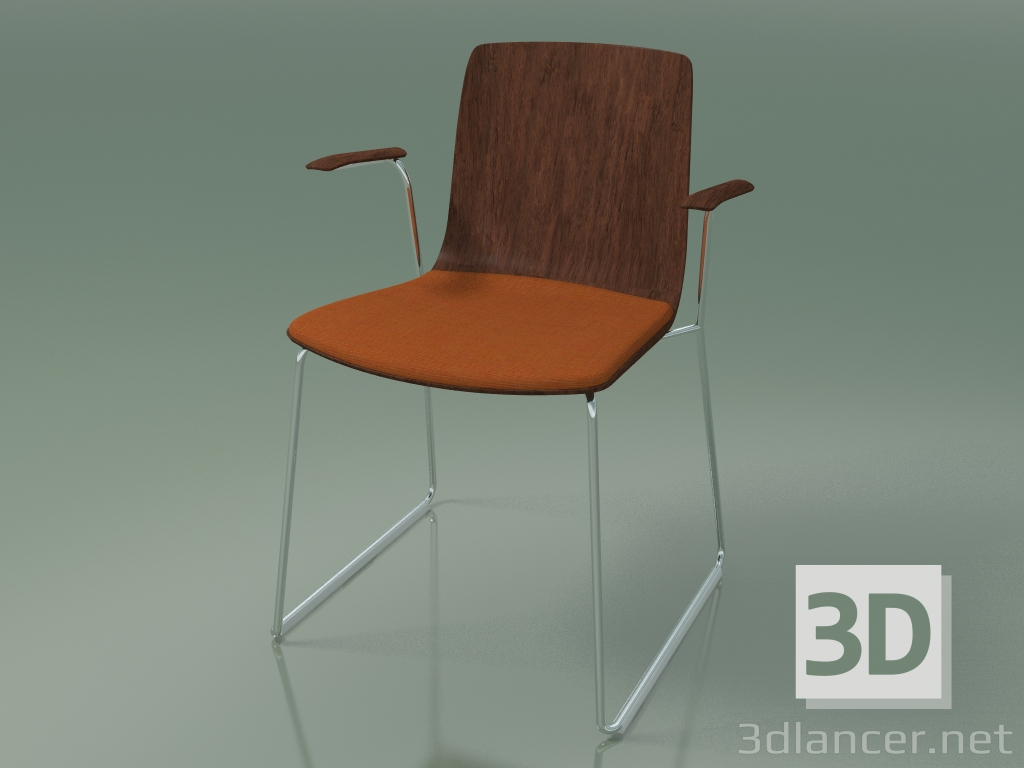 3D modeli Sandalye 3984 (kızakta, koltukta yastıkla, kolçaklı, cevizli) - önizleme