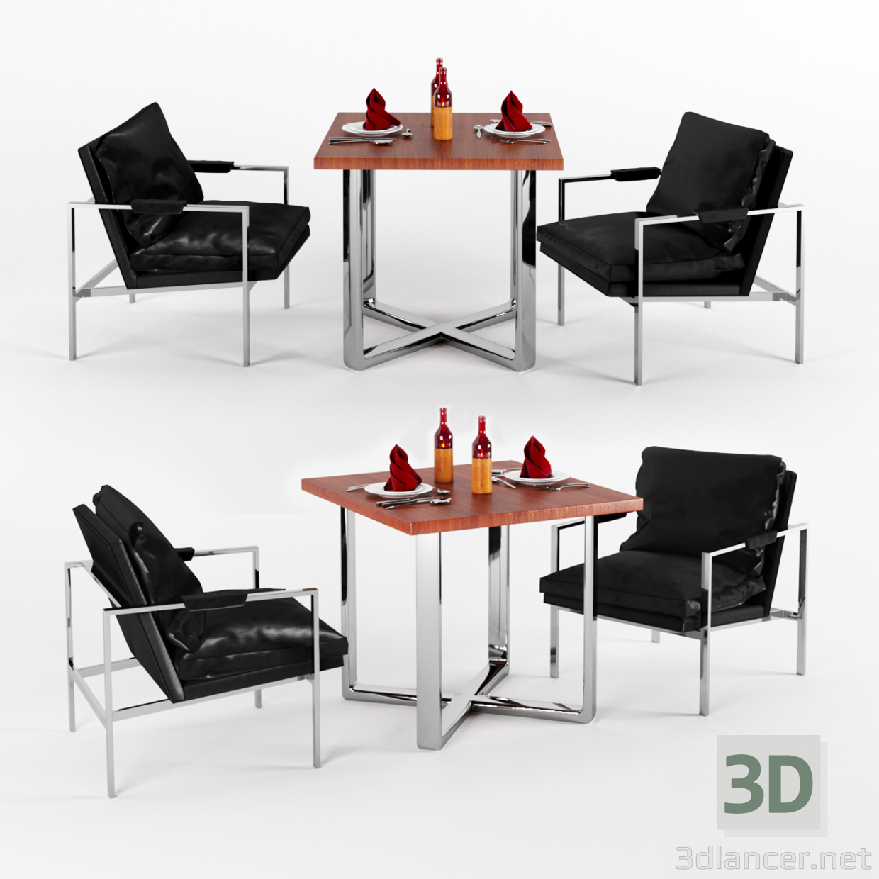 Sillas cromadas inusuales en cuero en 3D modelo Compro - render