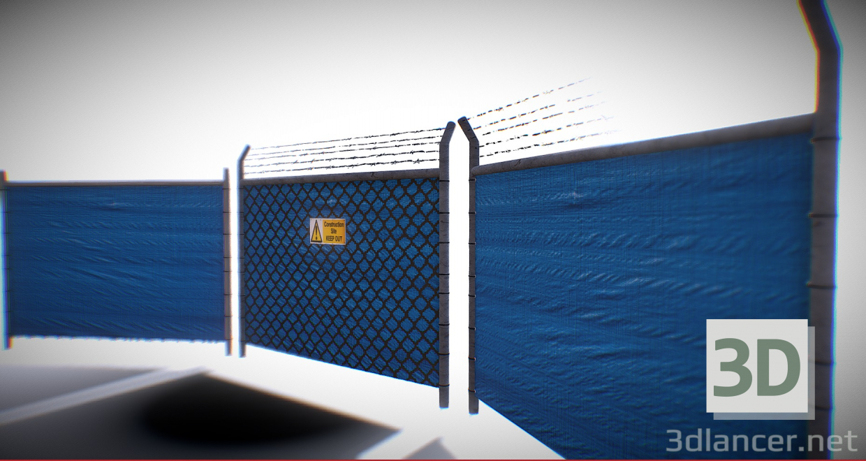 3d Game Ready - Tarped Metal Industrial Fence model buy - render