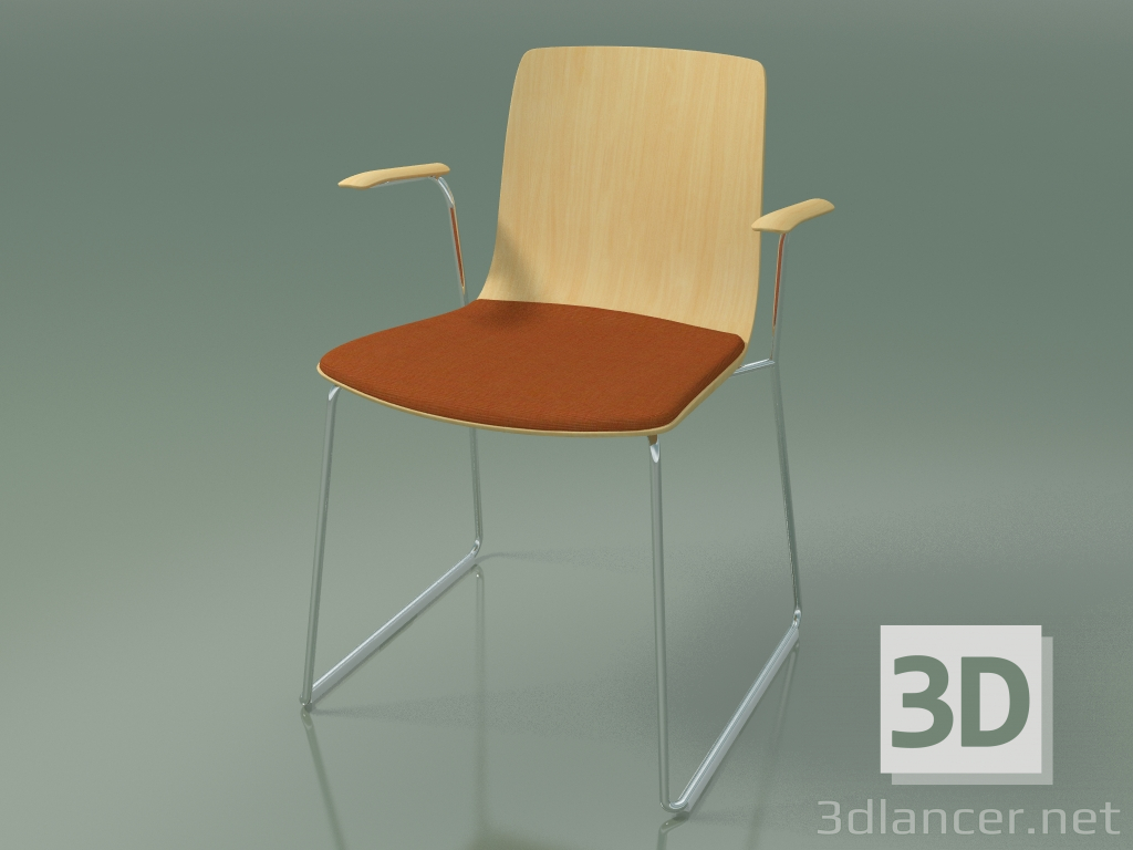 3d model Silla 3984 (en trineo, con almohada en el asiento, con reposabrazos, abedul natural) - vista previa