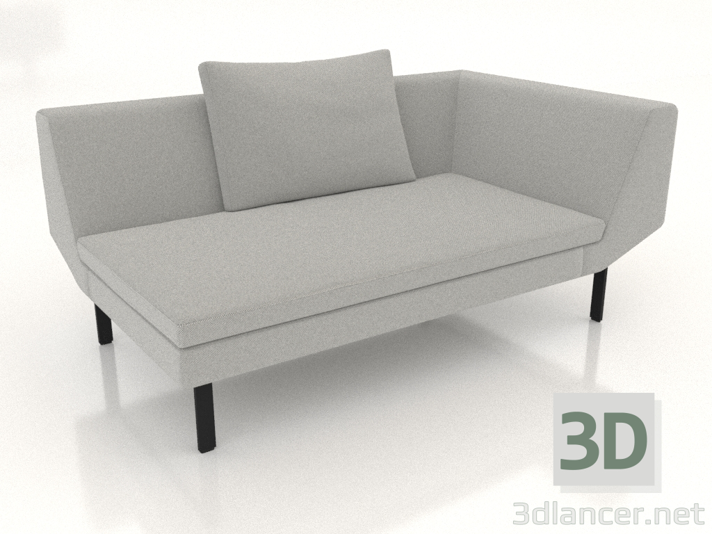 3d model Módulo de sofá final 156 con reposabrazos a la derecha (patas de metal) - vista previa