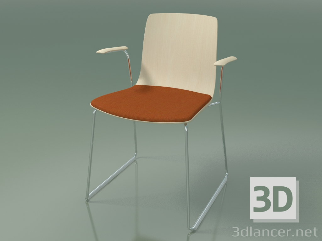 modèle 3D Chaise 3984 (sur un traîneau, avec un oreiller sur le siège, avec accoudoirs, bouleau blanc) - preview