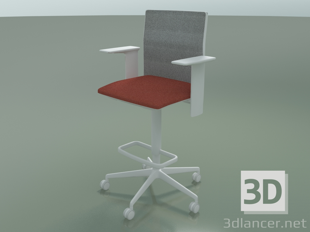 modello 3D Sgabello 6504 (5 ruote, con rete, bracciolo 3D standard regolabile, V12) - anteprima