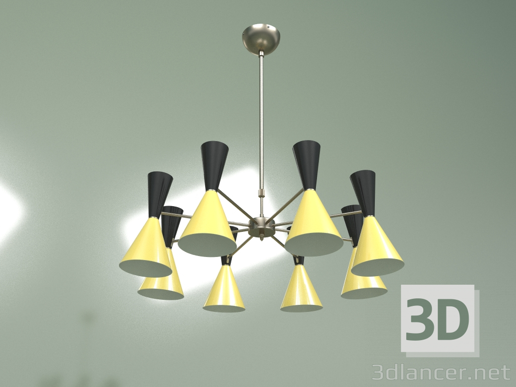 3d model Plafón Stilnovo Style, 8 luces (negro-amarillo) - vista previa