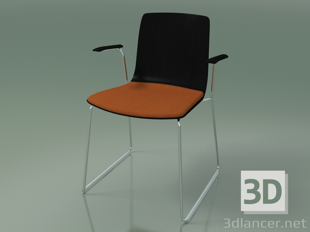 3D modeli Sandalye 3984 (bir kızakta, koltukta bir yastıkla, kolçaklı, siyah huş ağacı) - önizleme