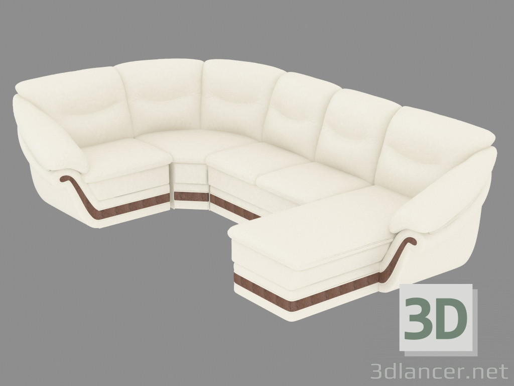 3D Modell Ecksofa aus Leder mit Ottomane - Vorschau