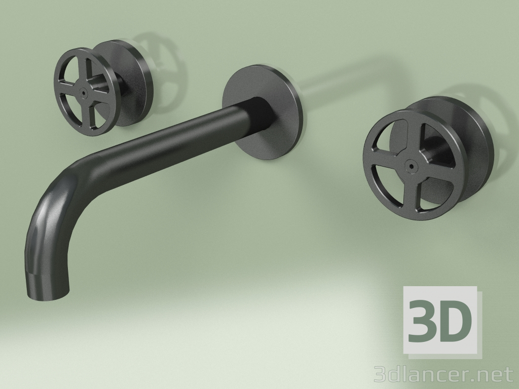 Modelo 3d Conjunto montado na parede de 2 misturadores separados com bico (20 10 V, ON) - preview