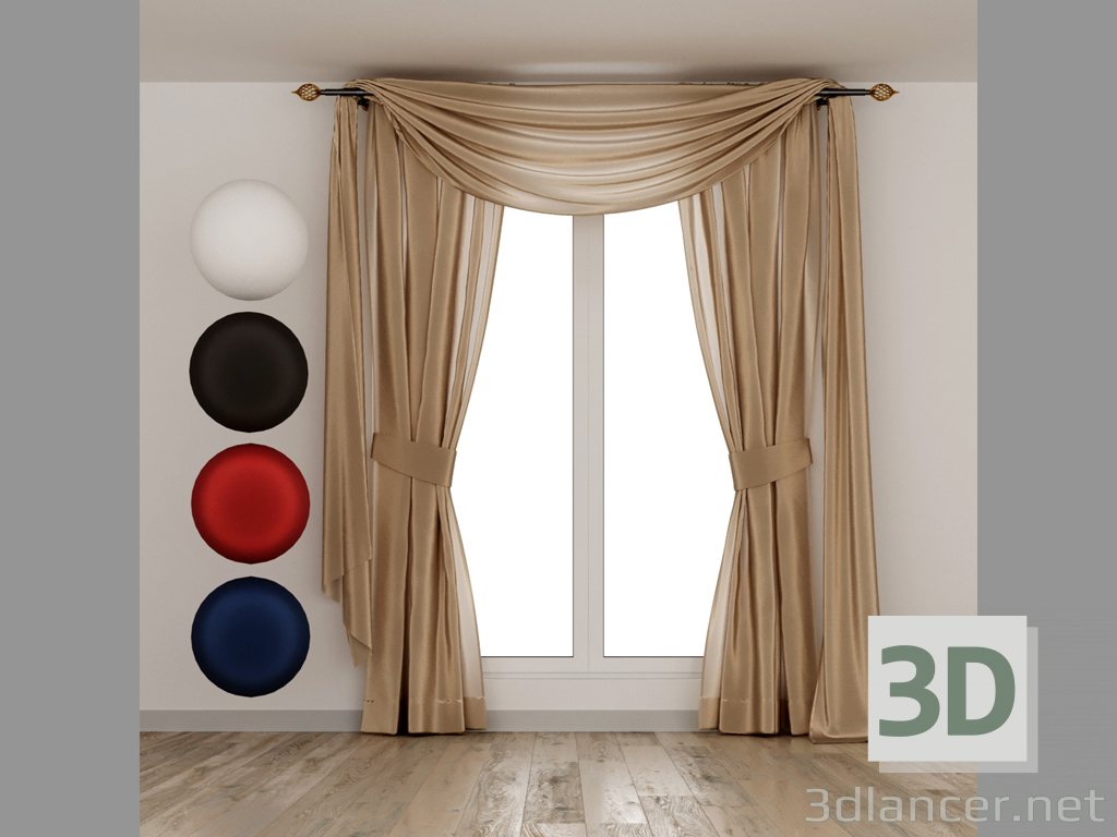 3D Lamineli ipek perdeler modeli satın - render