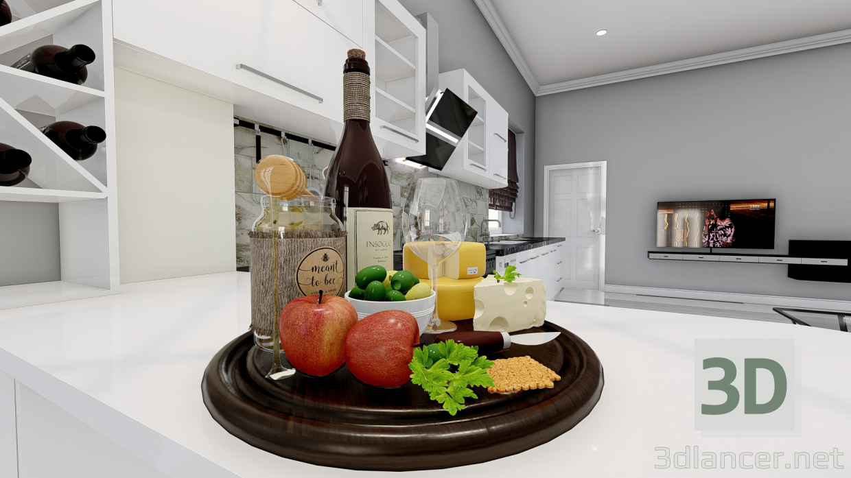 modello 3D di Vassoio, cibo, bevande comprare - rendering