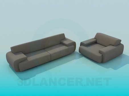 3D Modell Sofa mit Sessel - Vorschau