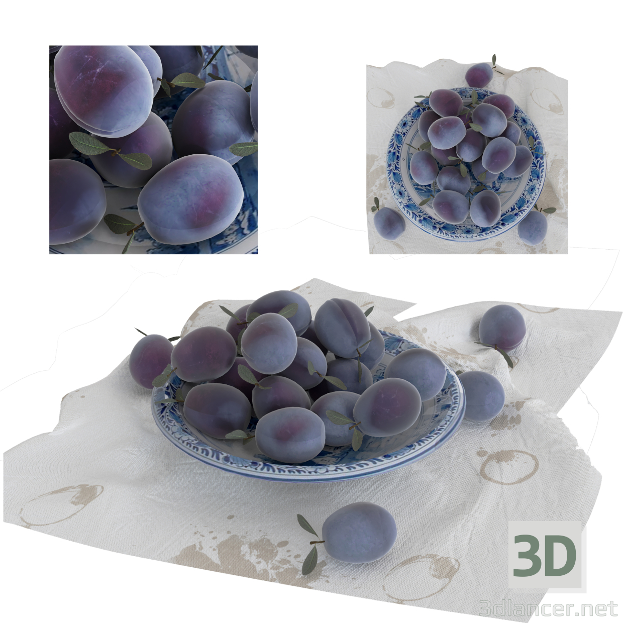 Naturaleza muerta - Fruta en un plato 3D modelo Compro - render