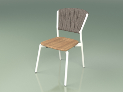 Silla 220 (Metal Leche, Teca, Cinturón Acolchado Gris-Arena)