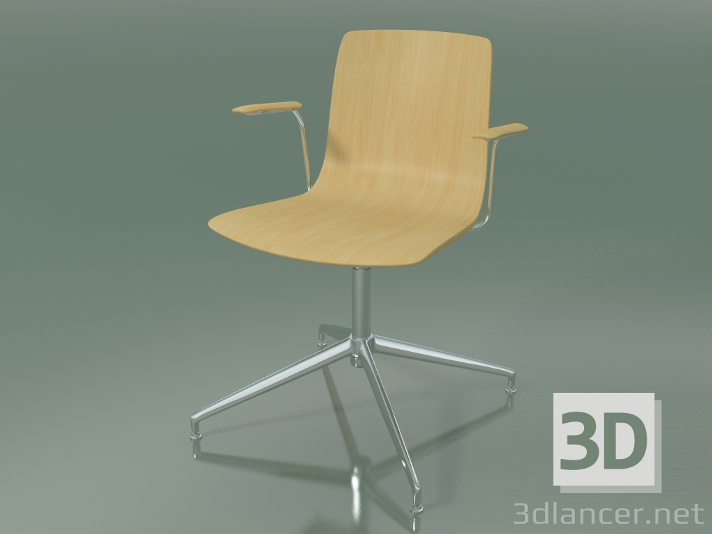 3d model Silla 5909 (4 patas, giratoria, con reposabrazos, abedul natural) - vista previa