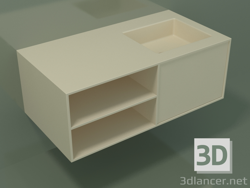 Modelo 3d Lavatório com gaveta e compartimento (06UC524D2, Bone C39, L 96, P 50, H 36 cm) - preview