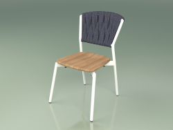 Silla 220 (Metal Milk, Teca, Cinturón acolchado Gris-Azul)