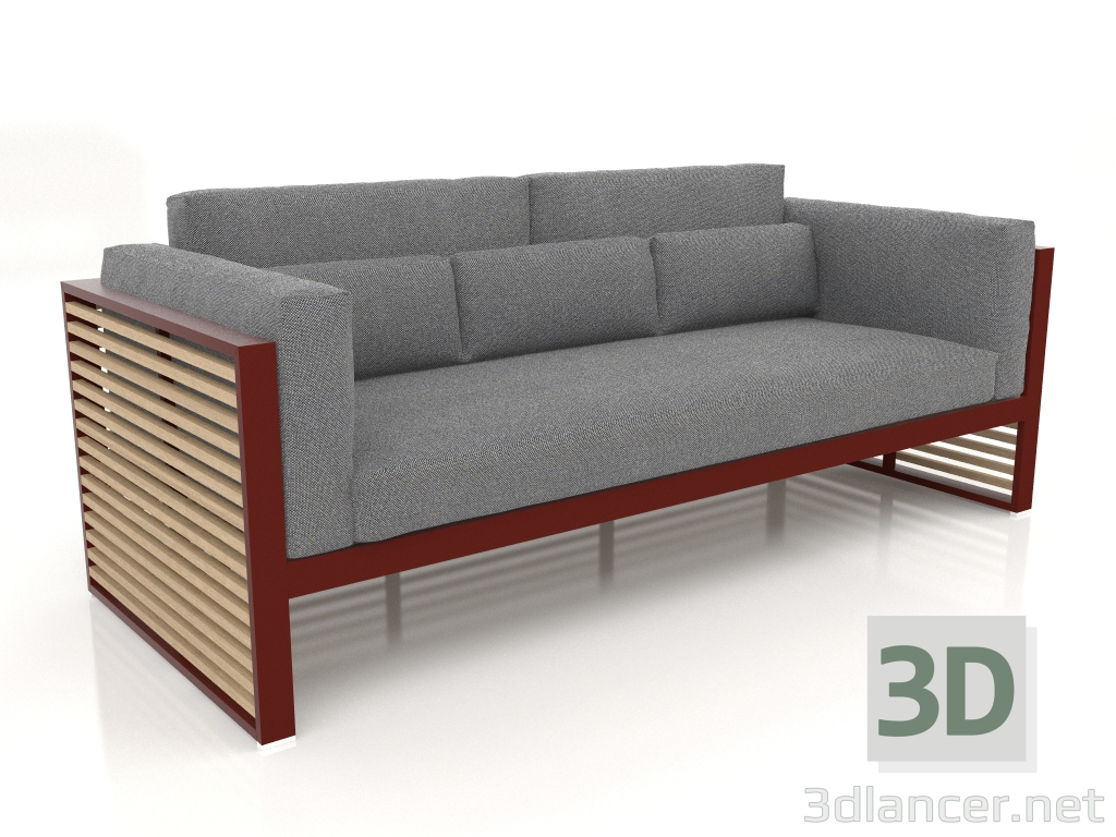 3d model Sofá de 3 plazas con respaldo alto (Rojo vino) - vista previa