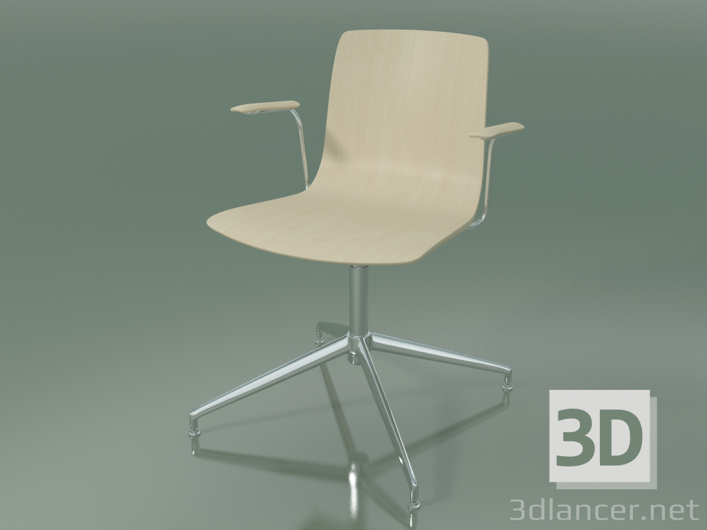 modèle 3D Chaise 5909 (4 pieds, pivotante, avec accoudoirs, bouleau blanc) - preview