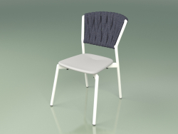 Chaise 220 (Métal Lait, Résine Polyuréthane Gris, Ceinture Rembourrée Gris-Bleu)