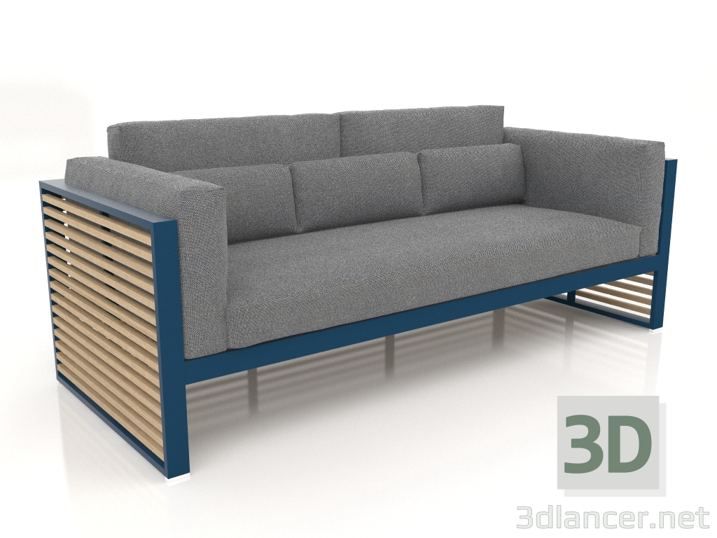 3d model Sofá de 3 plazas con respaldo alto (Gris azul) - vista previa