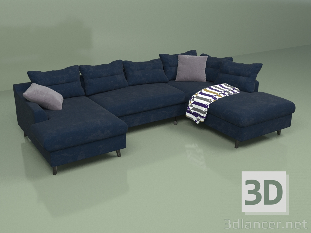 3d model Sofá con estilo Stan U lado derecho (azul oscuro) - vista previa