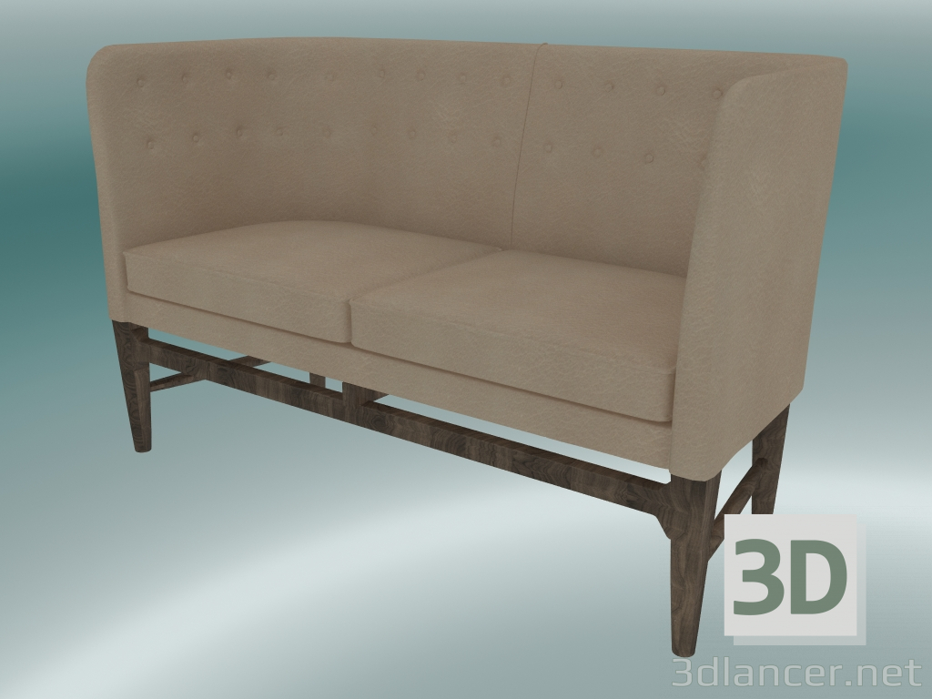 3d model Sofá doble Mayor (AJ6, H 82cm, 62x138cm, Roble engrasado ahumado, Cuero - Anilina de seda) - vista previa