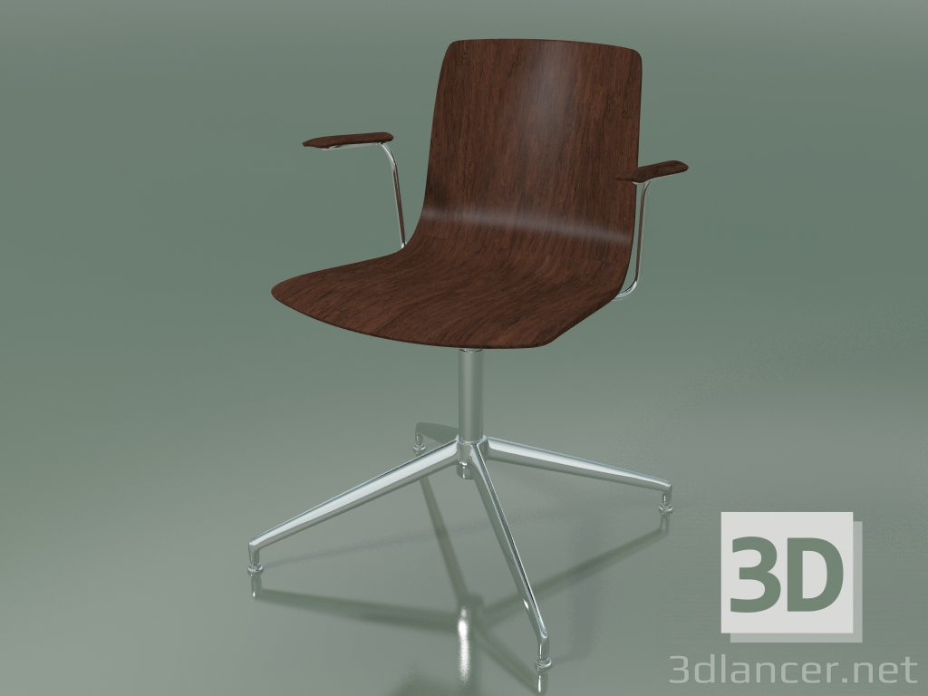 3d model Silla 5909 (4 patas, giratoria, con reposabrazos, nogal) - vista previa