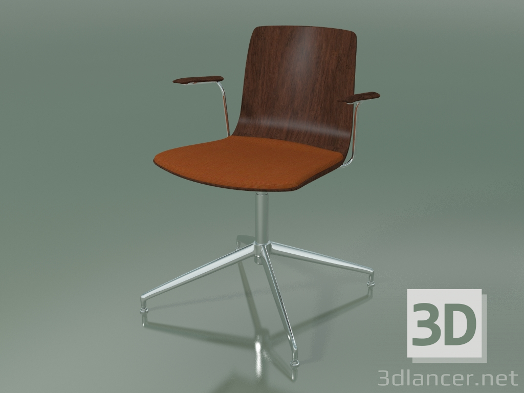 modello 3D Sedia 5910 (4 gambe, girevole, con braccioli, con cuscino di seduta, noce) - anteprima